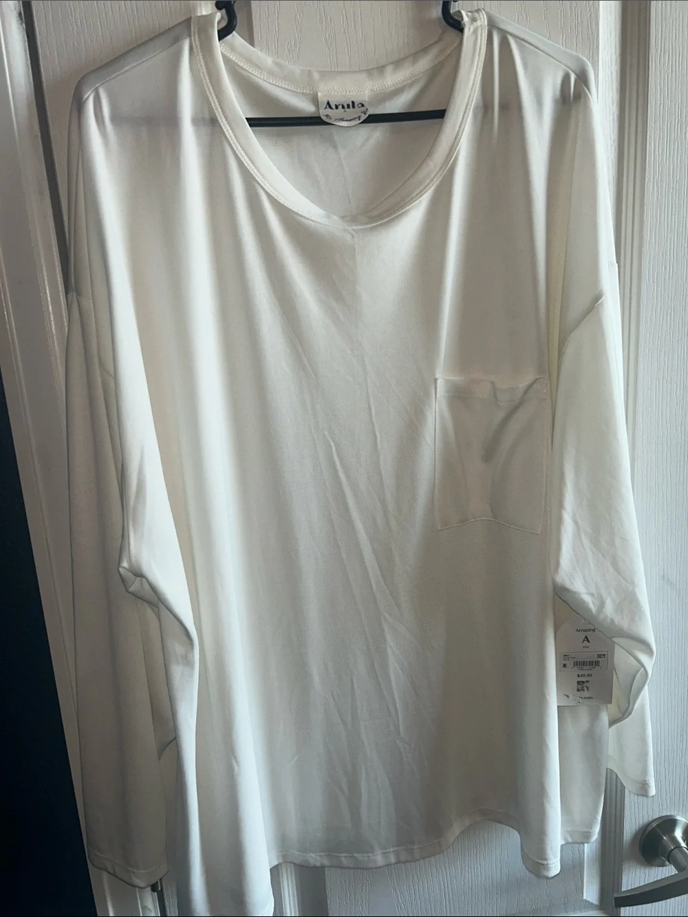 ARULA White Long Sleeve Pocket Tee - Women's Relaxed Fit